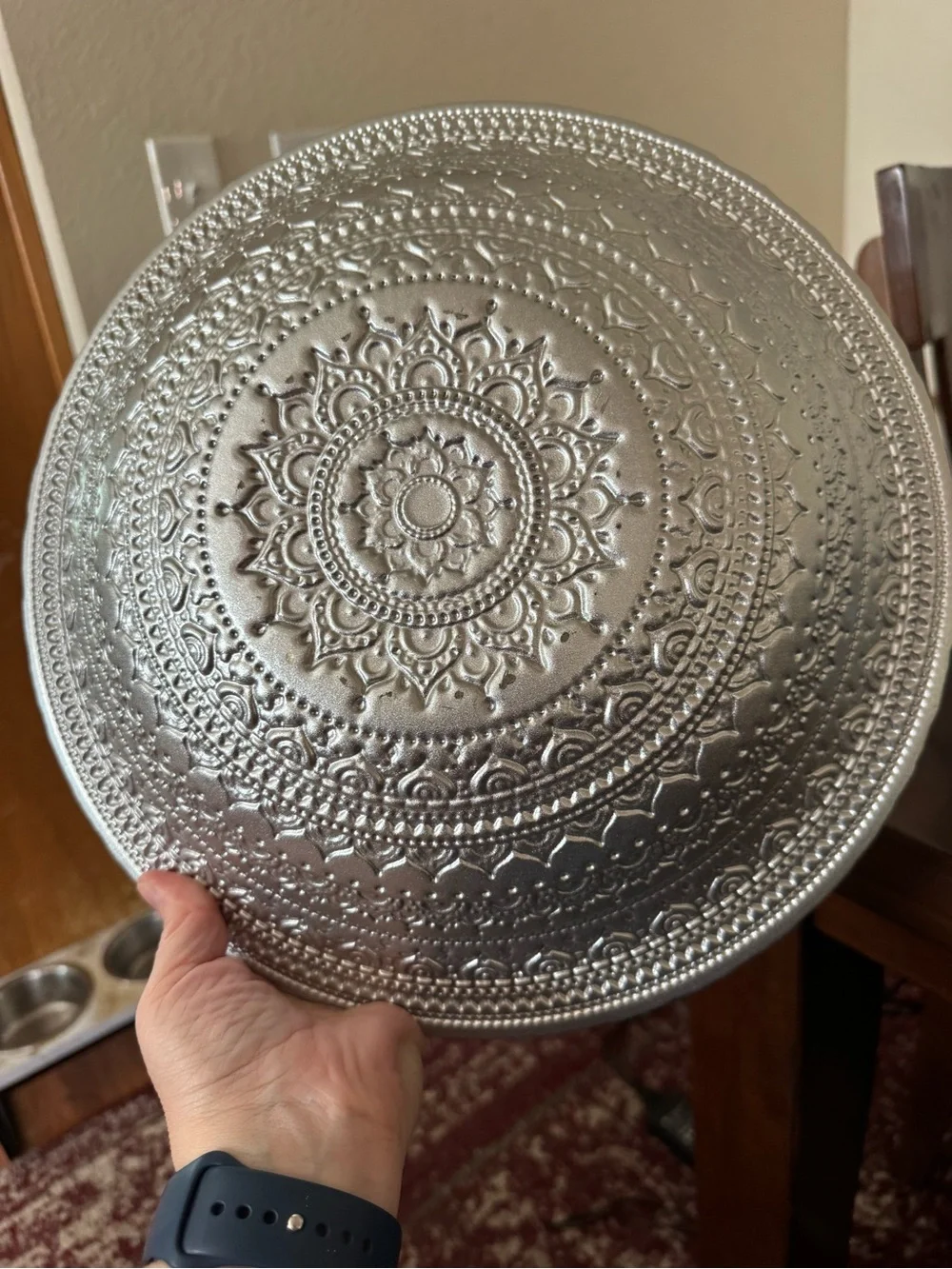 Intricate Teal and Brown Mandala Decorative Glass Bowl - Callout